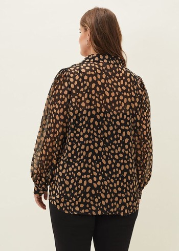 Phase Eight Millie Spot Shirts Black/Brown USA | 1975430-HL